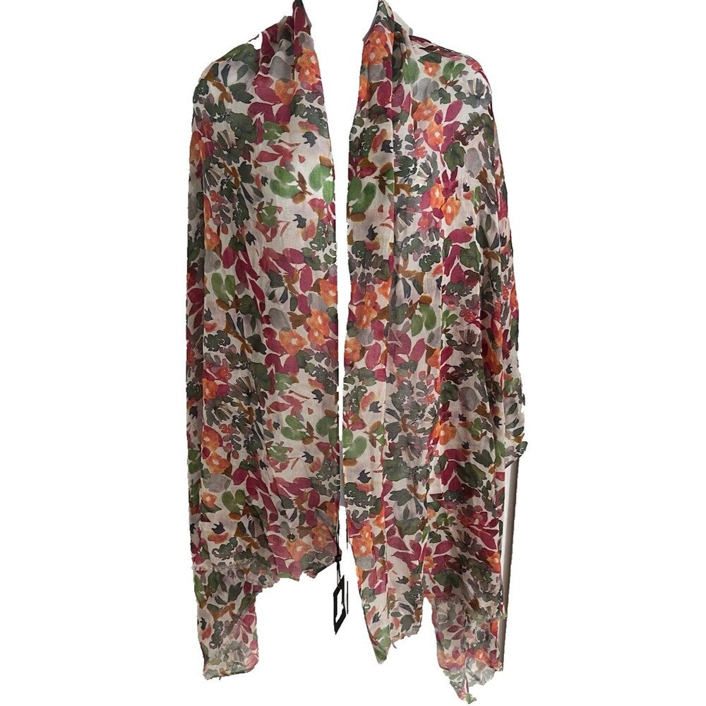 LATOUCHE  El Corte Ingles Scarf Multicolored Floral Cotton Blend "30 x 75" NWT
